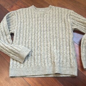 Claire Rose Women’s Wool Blend Cable Knot Taupe Colored Sweater Crew Neck small